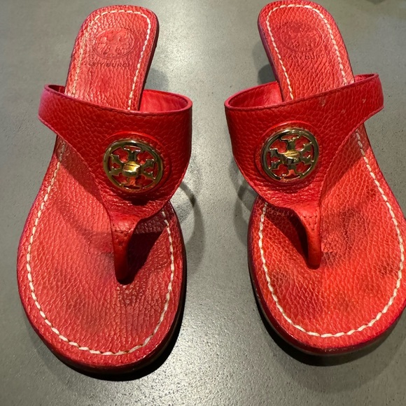 Tory Burch | Shoes | Tory Burch Flame Red Wedge Thong  Tory Burch orange/red wedges. Size 6